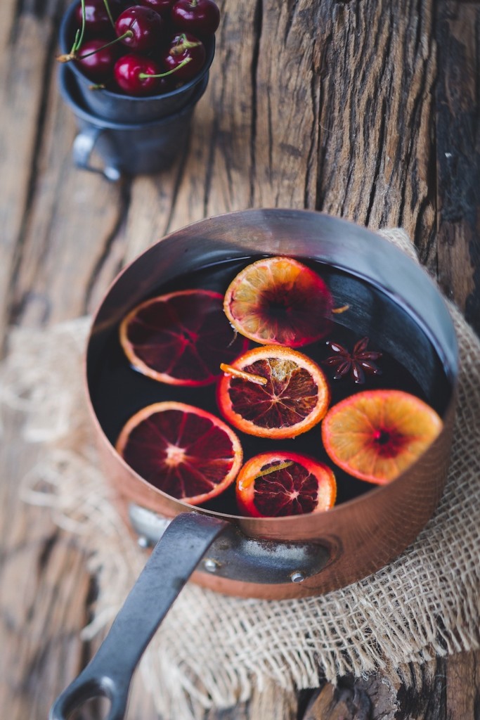 spiced wine in a copper pot