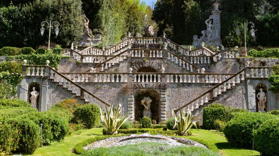 the staircase leading to the villa at Garzoni Garden near the Pinocchio Park in Collodi